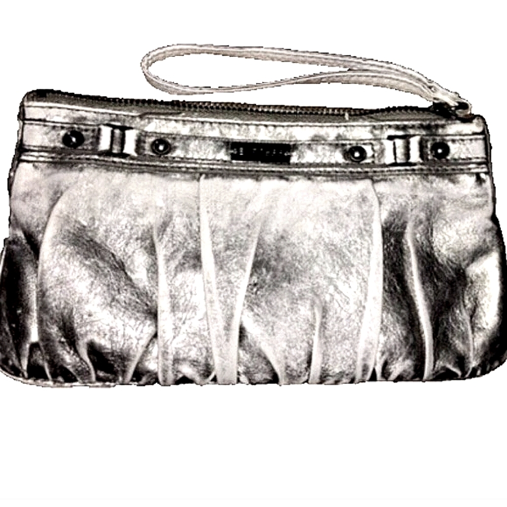 Express Clutch Bag Gunmetal Silver Metallic Handbag, New